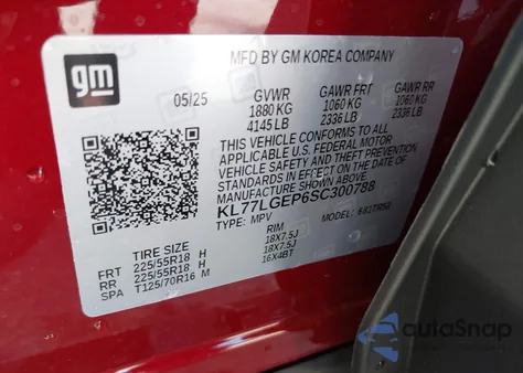 2025 Chevrolet Trax Fwd 1Rs z USA, uszkodzony, nr VIN KL77LGEP6SC300788